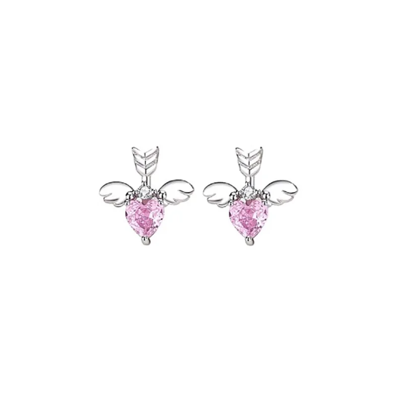 

Pink Crystal Design Angel Wing Arrow Earrings Vintage Heart Ear Stud Teens Women Ear Fashion Jewelry Accessories