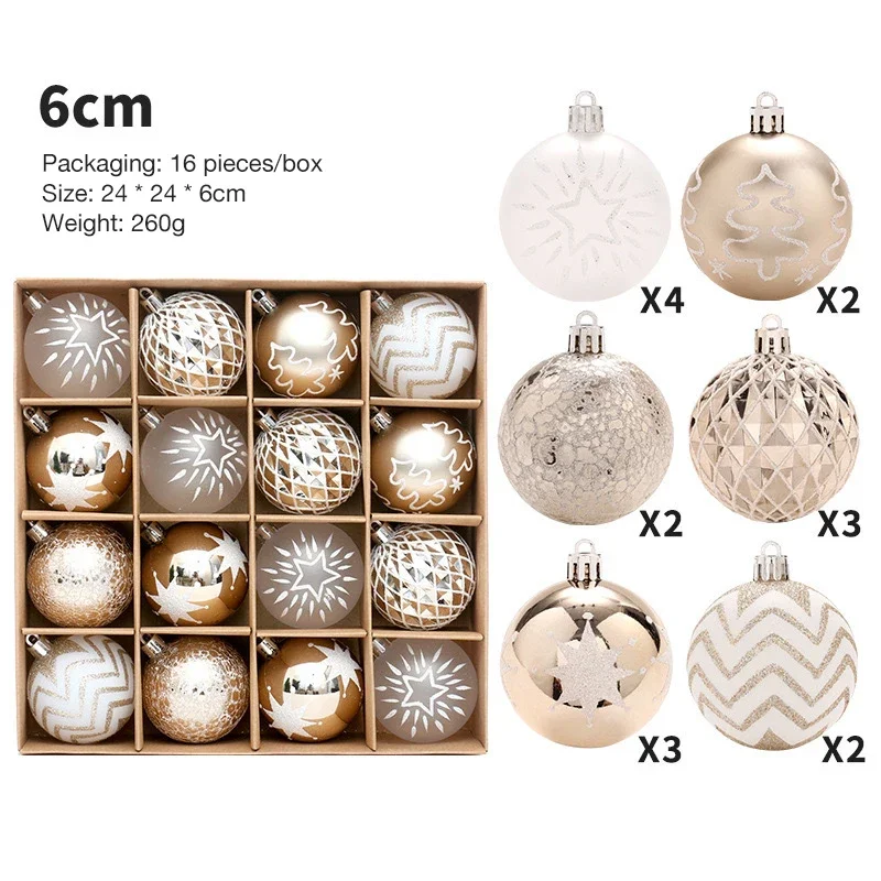 

Рождественские шары 16 шт., красный, золотой, блестящие