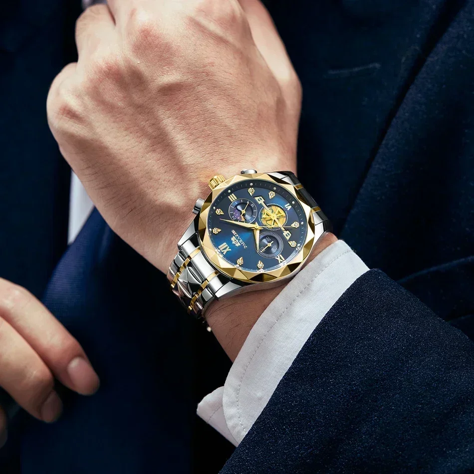 Светящийся хронограф золотой синий зеленый кварцевый Повседневный