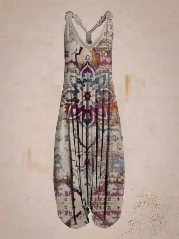 

Комбинезон женский с абстрактным принтом, винтажный Модный богемный свободный цельный костюм с брюками, повседневный комбинезон на бретел...