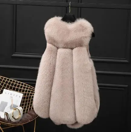 2021 Women Autumn and Winter New Imitation Fur Sleeveless Vest Female Mid-length Faux Fur Temperament Jacket Vest High Street