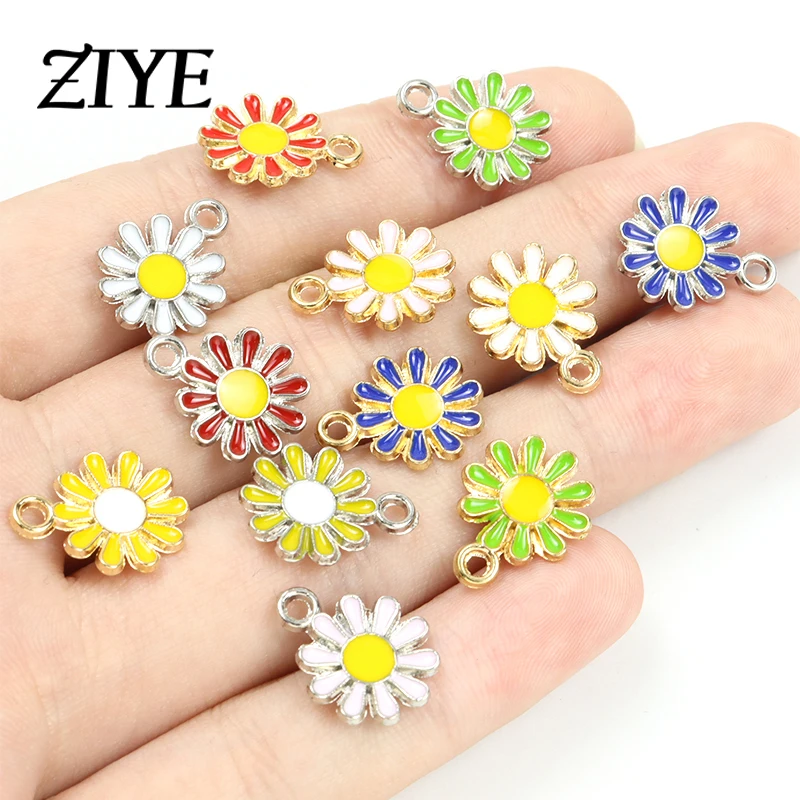 

20pcs Cartoon Little Daisy Enamel Charms Colorful Flowers Plants Alloy Pendant For Making DIY Bracelet Accessories Jewelry Gifts
