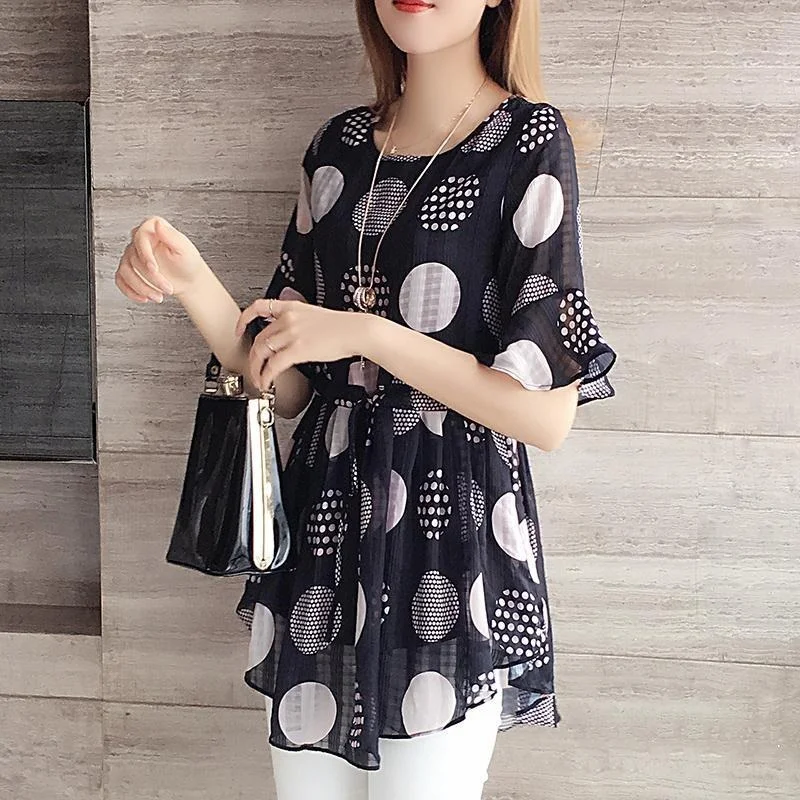 

Vintage Print Chiffon Blouse Women Blusas Mujer De Moda New Summer Korean Style 4XL Plus Size Tunic Shirt Femininas Tops Y552