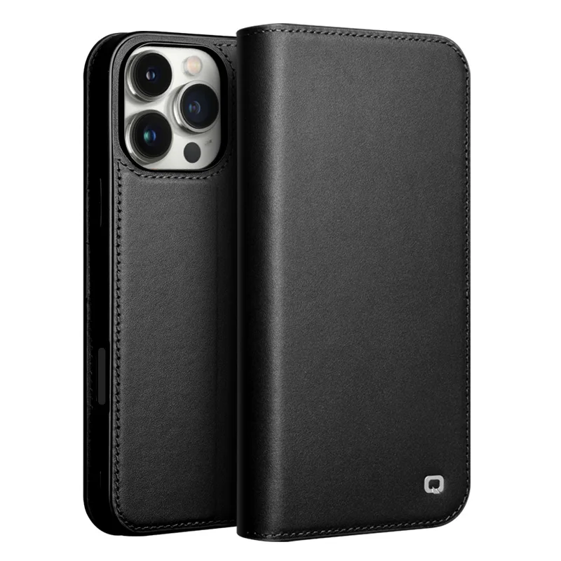 Фото QIALINO Роскошный тонкий чехол ручной работы для iPhone Air 17 16 15 14 Plus Pro Max 16E из натуральной кожи с отделениями для карт и откидной крышкой №5