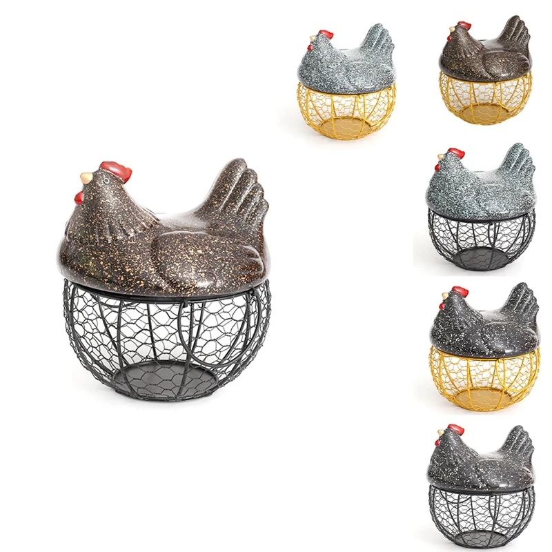 

Iron Eggs Storage Baskets Snack Fruit Basket Creative Collection Ceramic Hen Ornaments Decoration Kitchen Accessories
