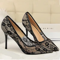 sexy lace shallow summer hollow pumps women fashion pointed thin high heels slip on club ladies woman party dress shoes sandals