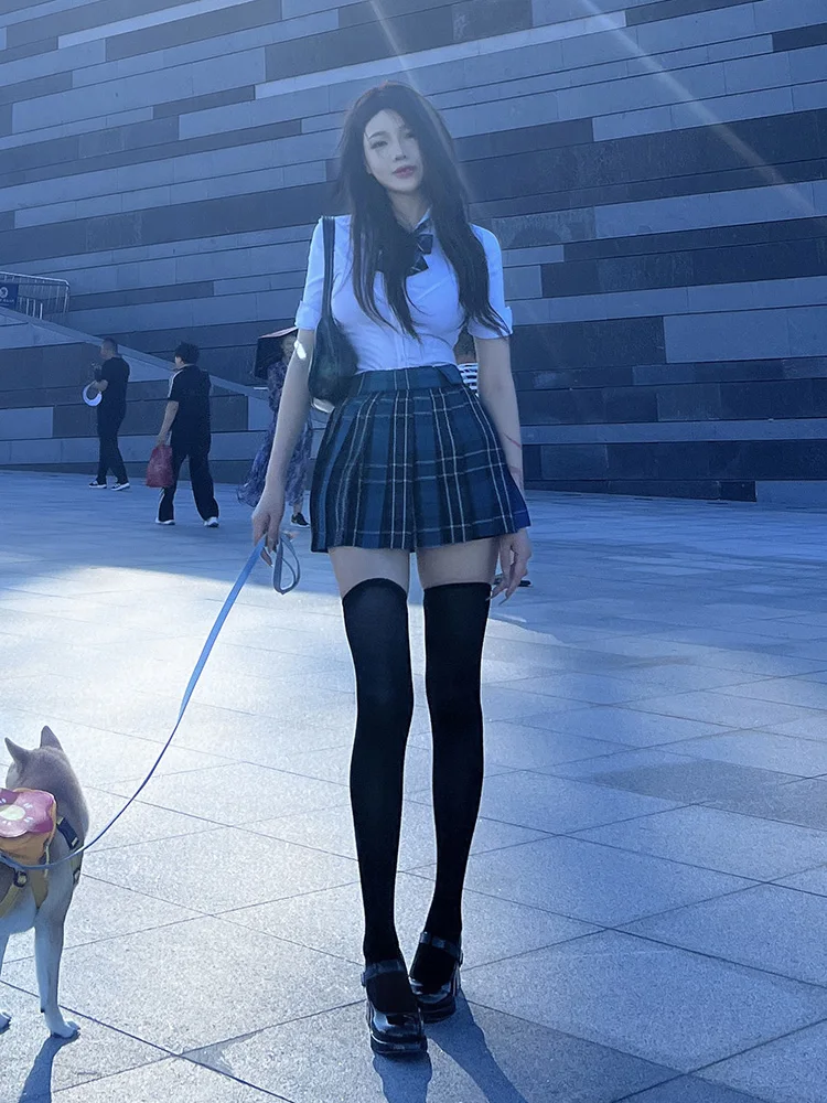 Preppy Jk Uniform Set Original Gyaru Pure Desire Sexy High Waist Pleated Skirt Women Summer Rich Home Gold Wear