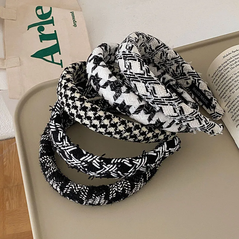 

Plaid Knitted Wide Headband for Women Girls Hair Bands Clip Hoop Grid Sponge Non-slip Cloth New Hairband Headbands Accessories