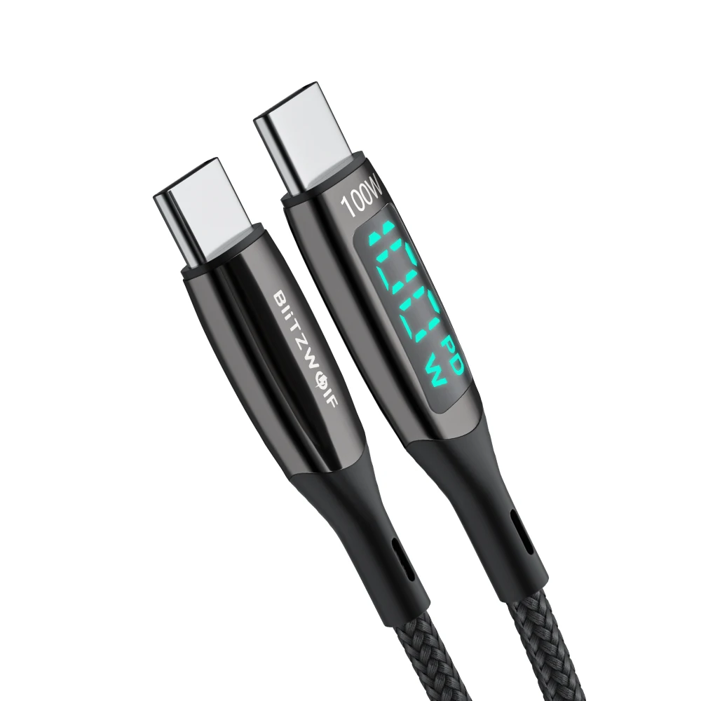 

BlitzWolf 100W 5A USB C Type-C to Type-C Date Cable LED Display PD3.0 PPS QC4.0+ QC3.0 Fast Charging Data Transfer Cord Line