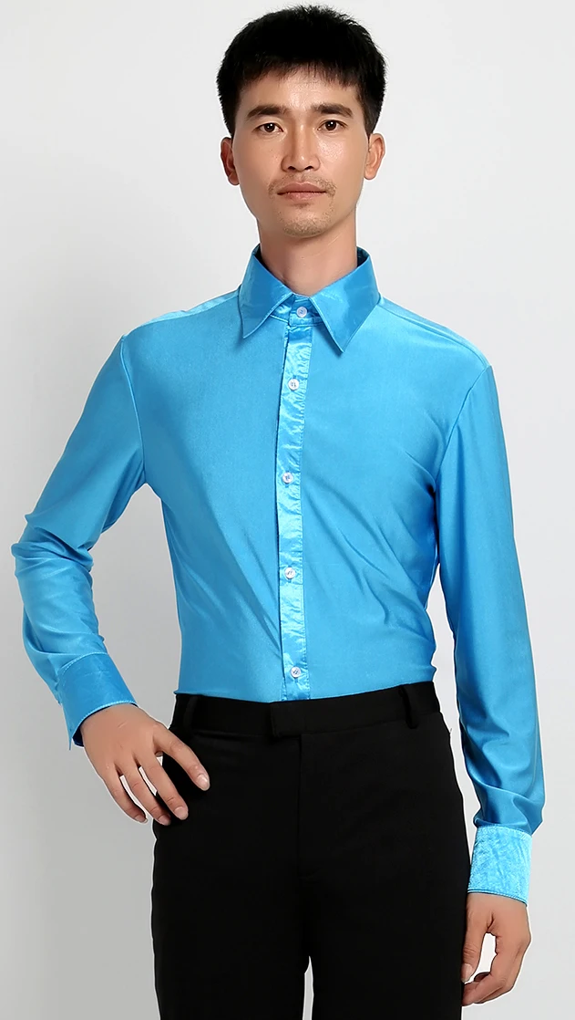 latin dance shirts men 2022 Elasticity Long sleeve mens latin shirts red white black blue latin tops mens