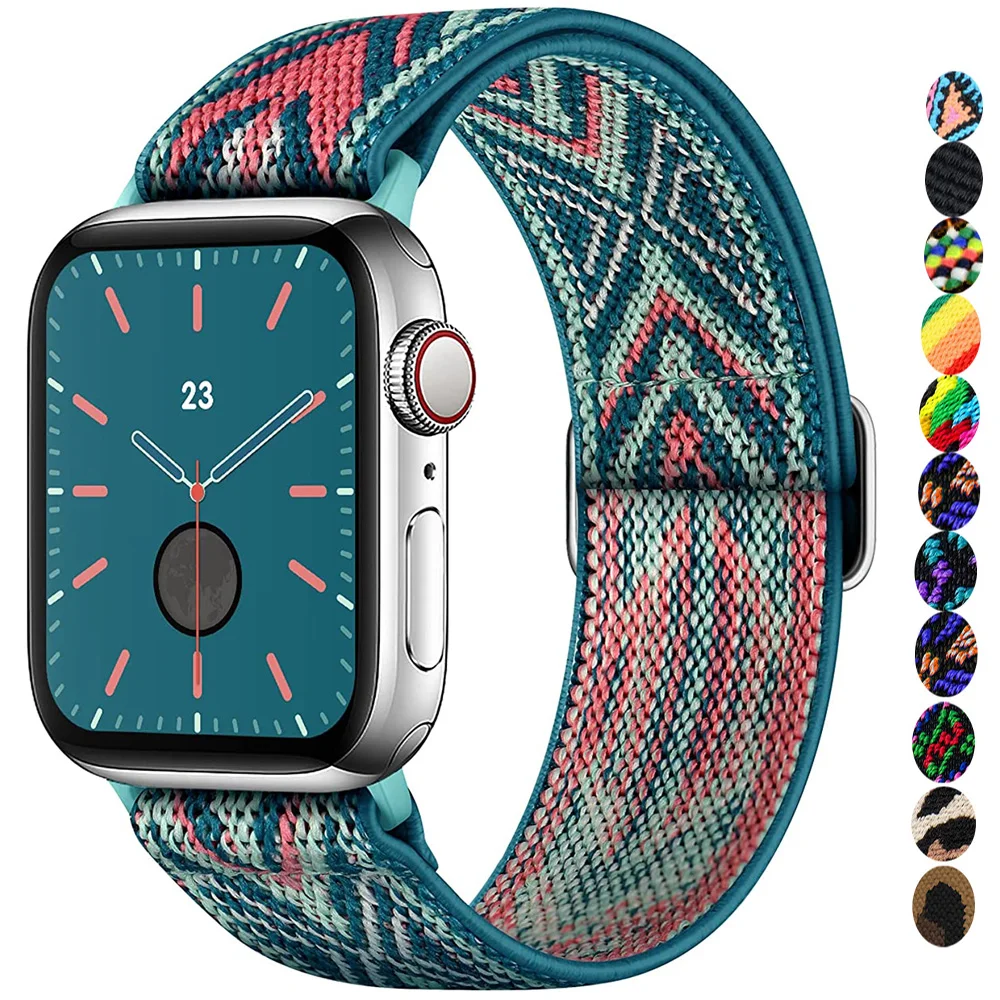 Ремешок для Apple watch band 45 мм 40 44 41 38 49 эластичный нейлоновый браслет iWatch series 8 se 7 6 5 3
