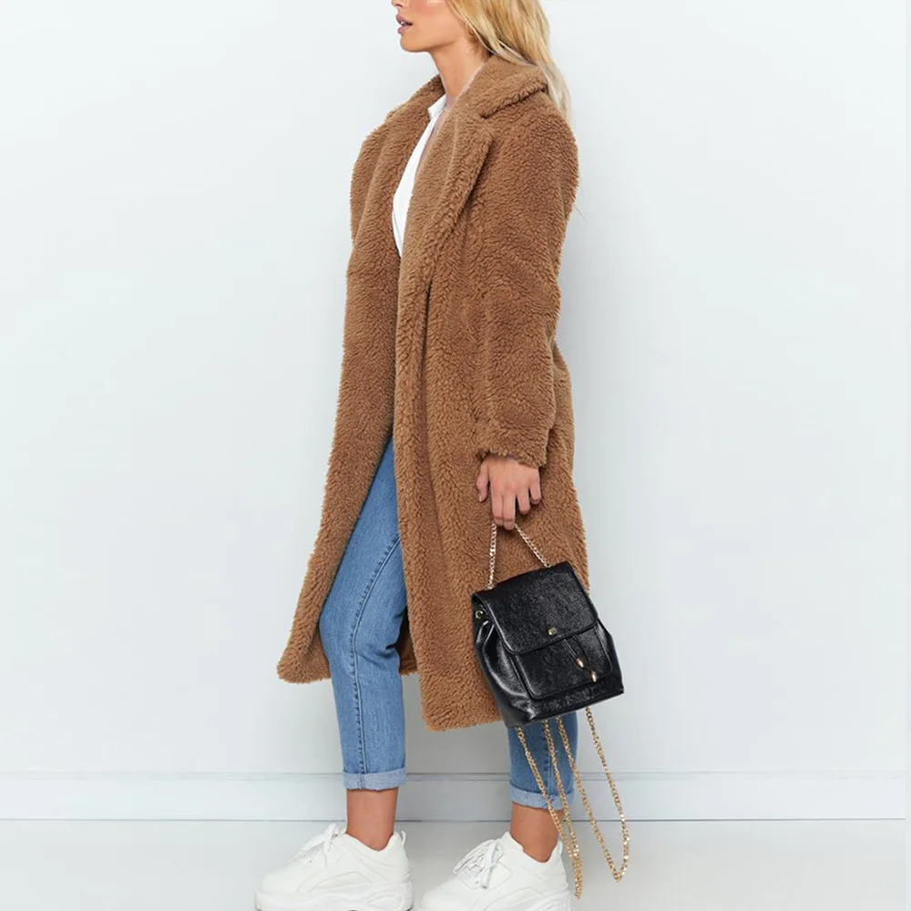 Women's Leather Fur Coat Autumn and Winter Long Imitation Fur Furry Long-Sleeved Coat Faux Fur Coat