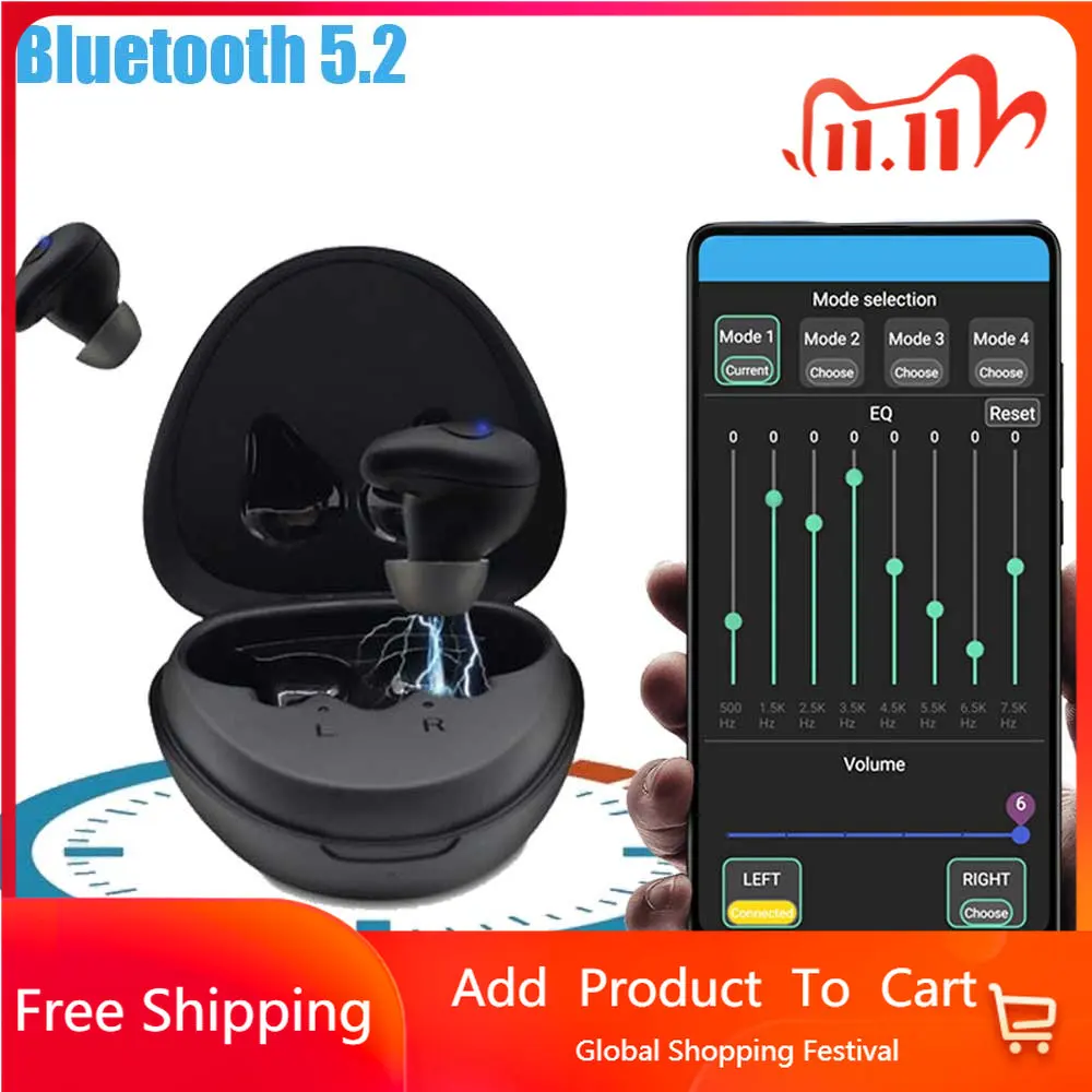 

Bluetooth Hearing Amplifier Programming Hearing Aids 115dB Digita 16 Channels APP Touch Control Sound Amplifier Hearing Aids