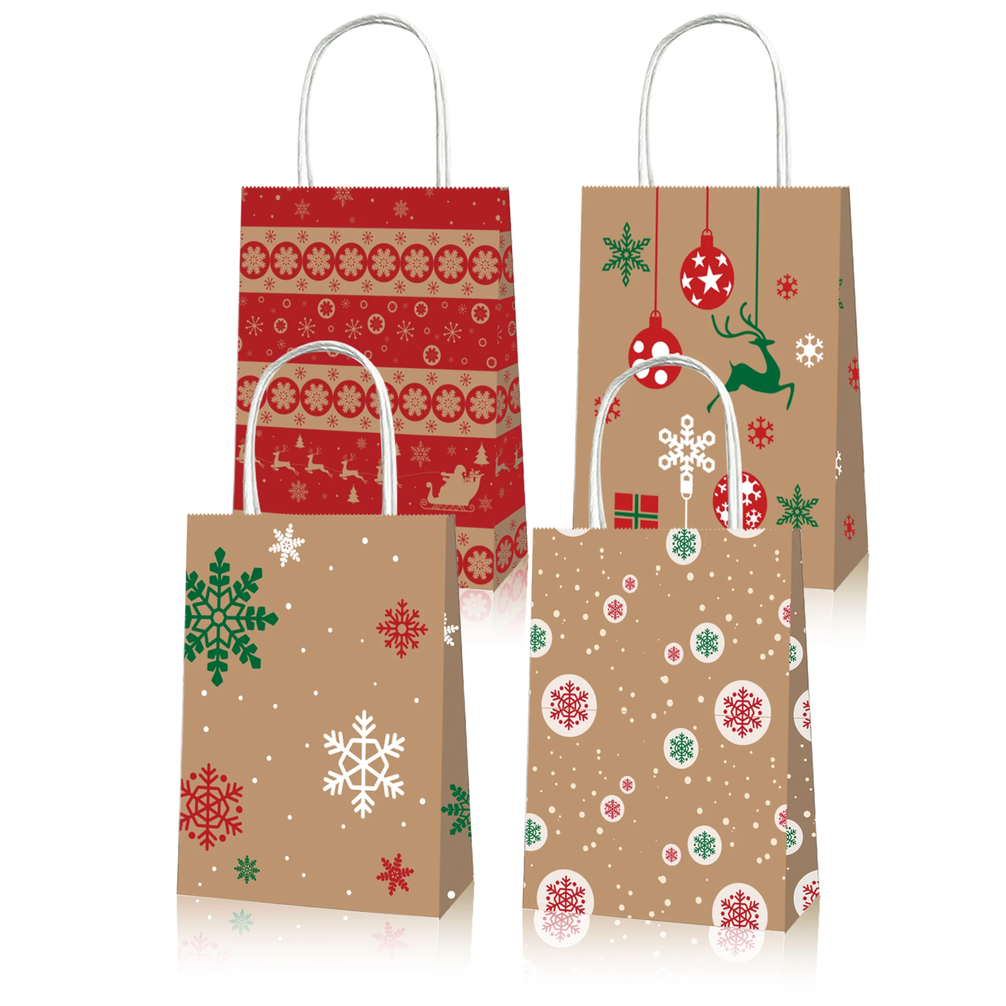 

BD050 12Pcs Happy New Year Xmas Christmas Birthday Party Portable Packing Paper Tote Kraft Gift Bags Winter Party Decorations