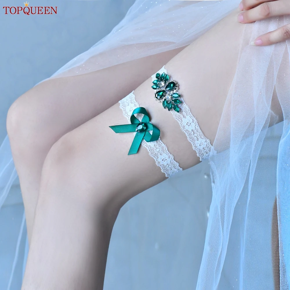 Фото TOPQUEEN, пикантные подвязки на бедра, пояс, зеленые, роскошные кружевные эластичные подвязки для ног, свадебные подвязки, подвязки, ST61 №1