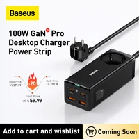 Baseus 100W GaN3 Pro Desktop Charger Power Strip Charging Station Fast Charger For iphone Pro Max Xiaomi Samsung Laptop