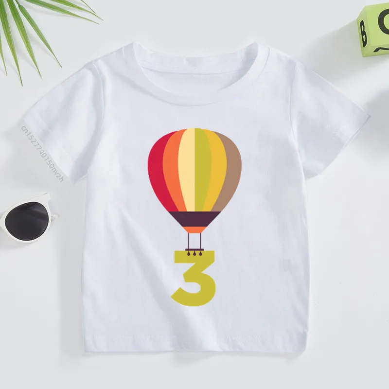 

Funny Happy Birthday Ballon T shirt Kids Clothes Baby Boys Girls Number 2-13 Present T-shirt Children Clothing Top