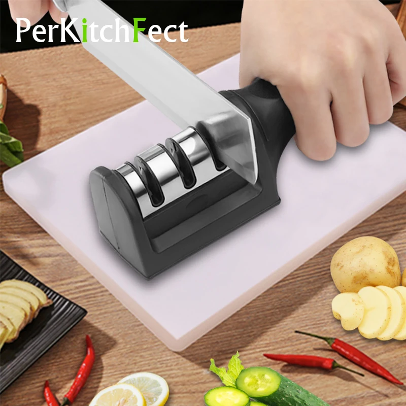 

Knife Sharpener 3 Stages Kitchen Knife Sharpening Tool Quick Sharpening Stone Professional Stainless Steel Chef Accessories Tool
