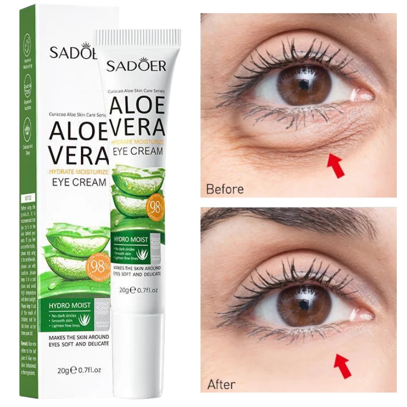

Natural Aloe Essence Moisture Eye Cream Mild Brighten Fade Fine Lines Dark Under-Eye Circles Black Spot Compact Anti-Aging 20g