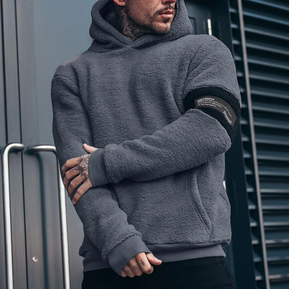 

Мужской зимний теплый пуловер с капюшоном, толстовка с длинным рукавом, пушистые флисовые толстовки
