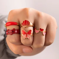 new 5pcset 2022 ring rings for women girls retro punk gold heart animal charm fashion korean jewelry gifts party accessories