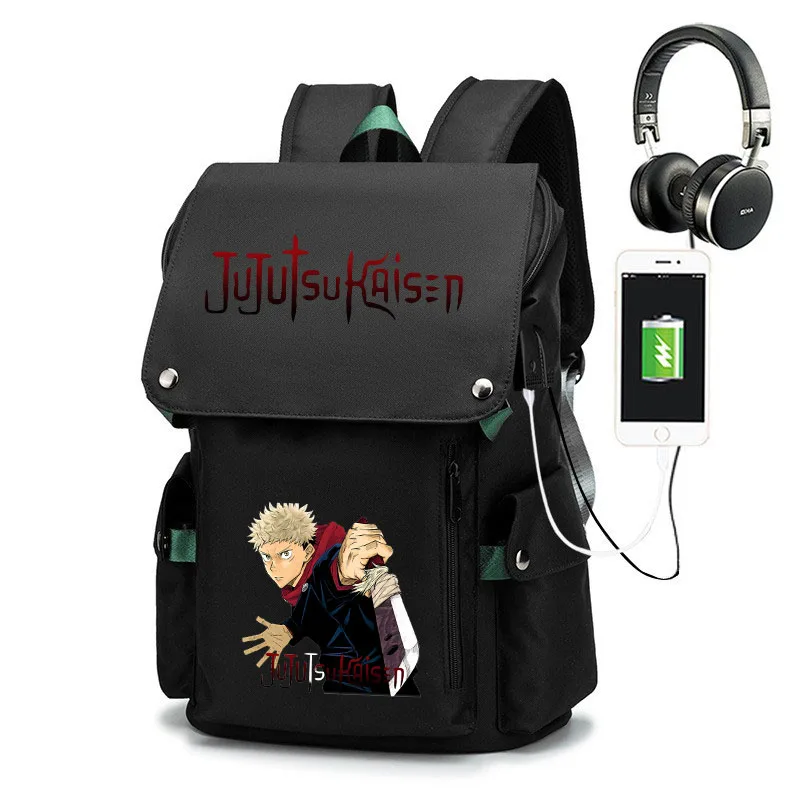 

Jujutsu Kaisen Black USB Bag Youth Student School Bag Casual Bag Children Backpack Cartoon Printed Bag Outdoor Travel Bag