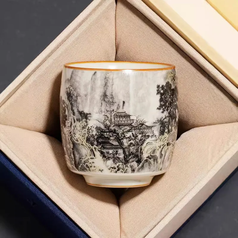 Ru Kiln Ink Пейзаж Персональная чашка Чайная Керамическая домашняя нежная Master Cup