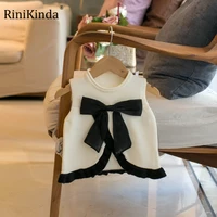 rinikinda 2022 autumn sleeveless pullover sweater for girls bow cotton o neck girls vest fall fashion vest knitwear clothes