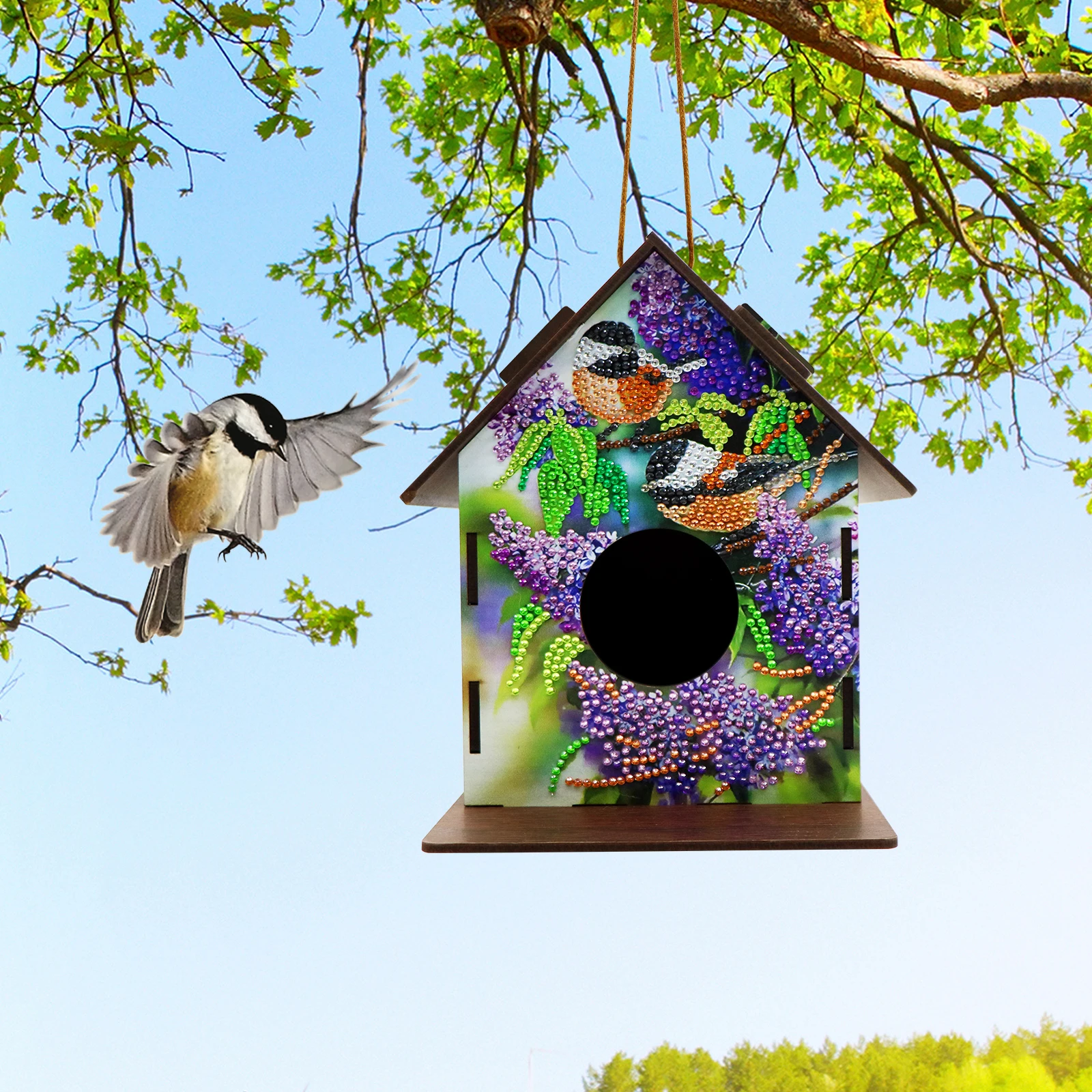 Outdoor Hanging Birdhouse Box Garden Yard Decoration Wooden Bird Cage