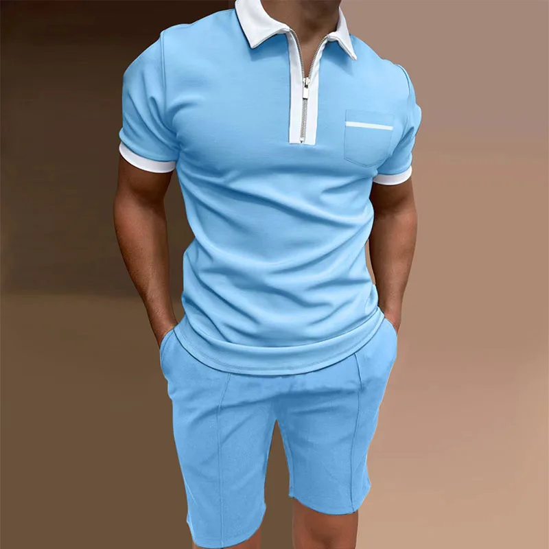 2023 summer new business suit men's short-sleeved polo shirt + shorts 2-piece casual suit men's fashion office wear
