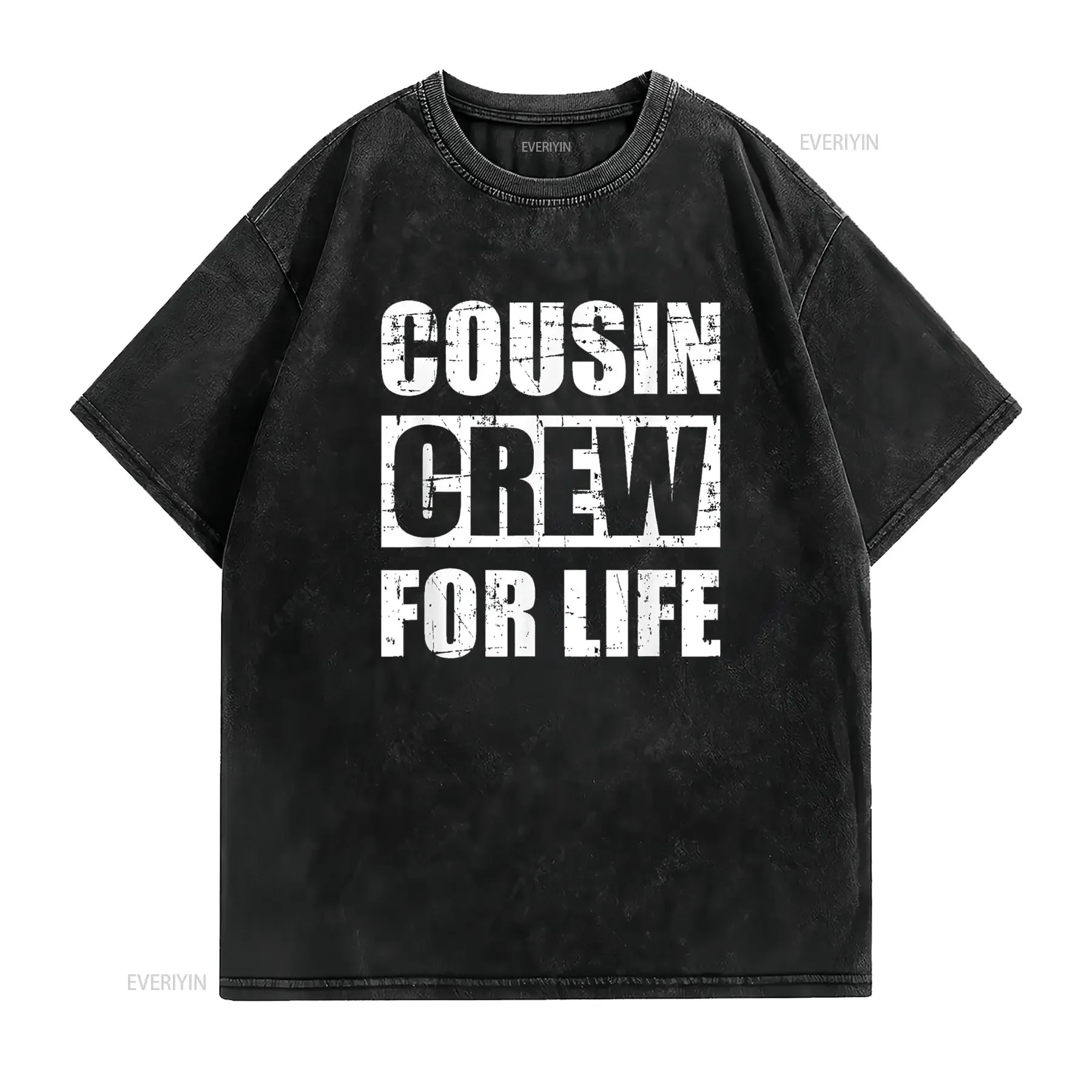 Фото Футболка Cousin Crew for Life, винтажная стираная мужская футболка с мягким рисунком, растянутая, удобная, стильная, слегка, универсальная, модная, унисекс №2