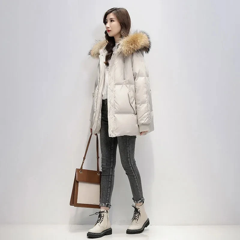 2022 New Warm Thicken Loose Down Jacket Women Winter Short Jacket Hooded Fur Collar Cotton Coat Korean Female Parkas Basic Coat