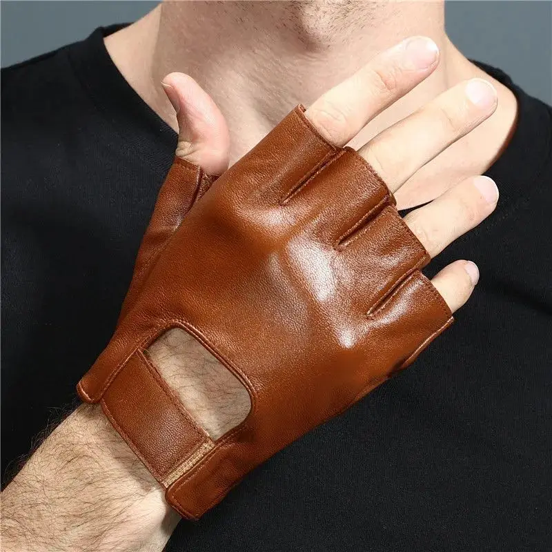 

Перчатки из овечьей кожи на полпальца, весенне-Летние кожаные однослойные тонкие перчатки без подкладки для фитнеса, водителя, мотоцикла, к...