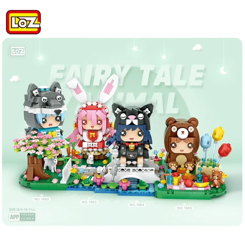 Фото LOZ кубики, фигурки из мультфильмов, Коллекция строительных блоков для детей, детская игрушка, кукла, волк, кролик, девочка, кот, подарок, новый... №1