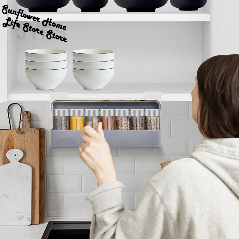 

Kitchen Self-adhesive Spice Organizer Rack Seasoning Bottle Storage Rack Under Desk Drawer Hidden Kitchen Supplies Storage