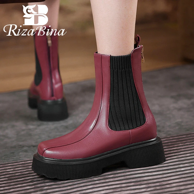 

RIZABINA 2023 New Women Ankle Boots Real Leather Women'S Winter Boots Casual Platform Female Short Boot Footwear Size 33-41