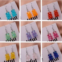 creative cute candy colorful animal gummy bear earrings cartoon design female ear hooks dangles earrings girl party jewelry gift