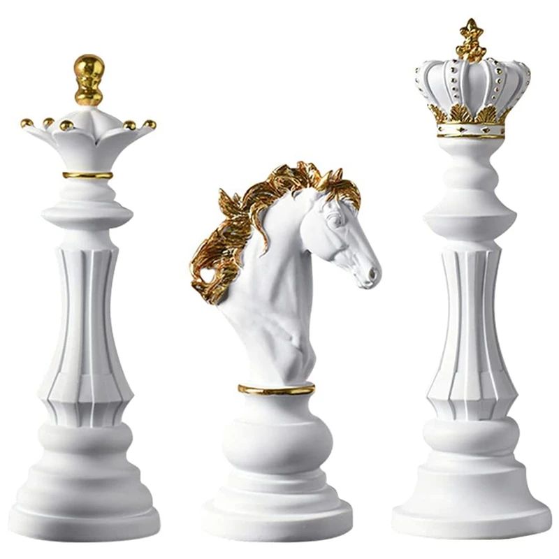 3Pcs Resin Chess Pieces Board Games Accessories Retro Aesthetic Room Decor For Interior Home Decor Chessmen Sculpture