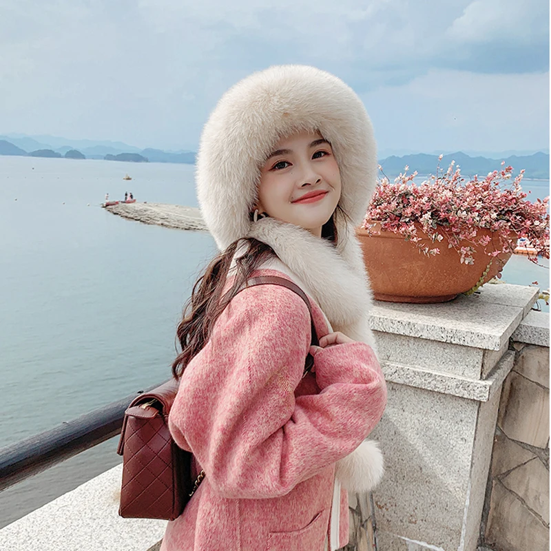 

Real mink fur hat fox hair long tassel ball warm ear protection winter hat women russian autumn hat fox beanies fall bonnets