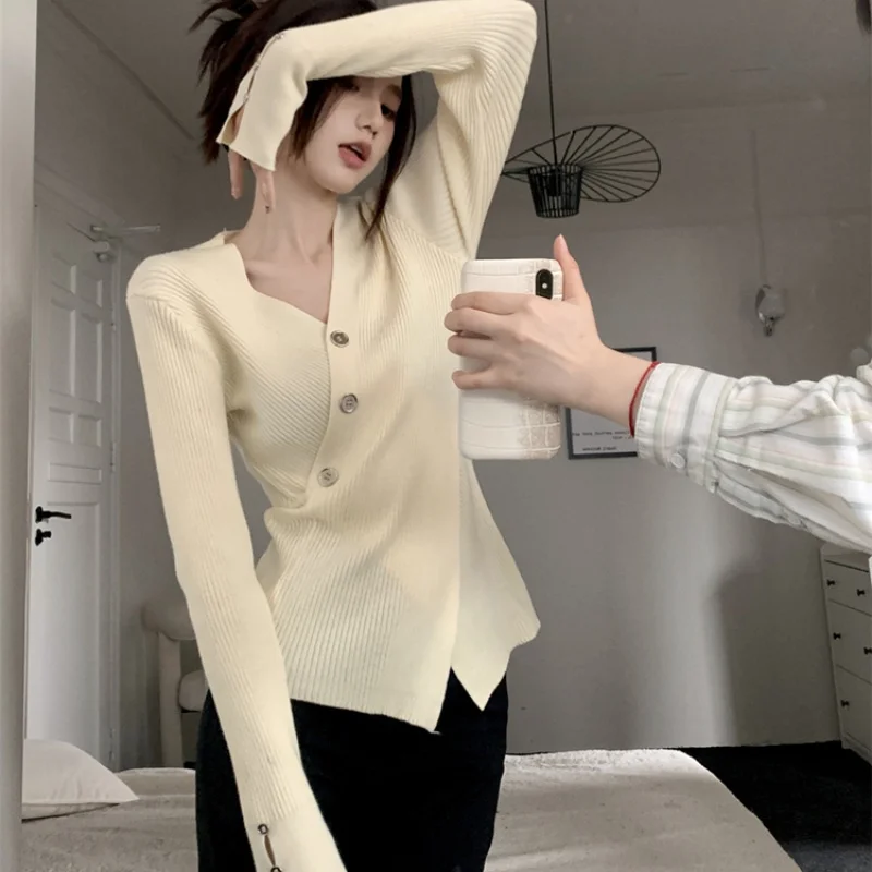 Новый вязаный свитер с длинным рукавом и v-образным вырезом женские пуловеры