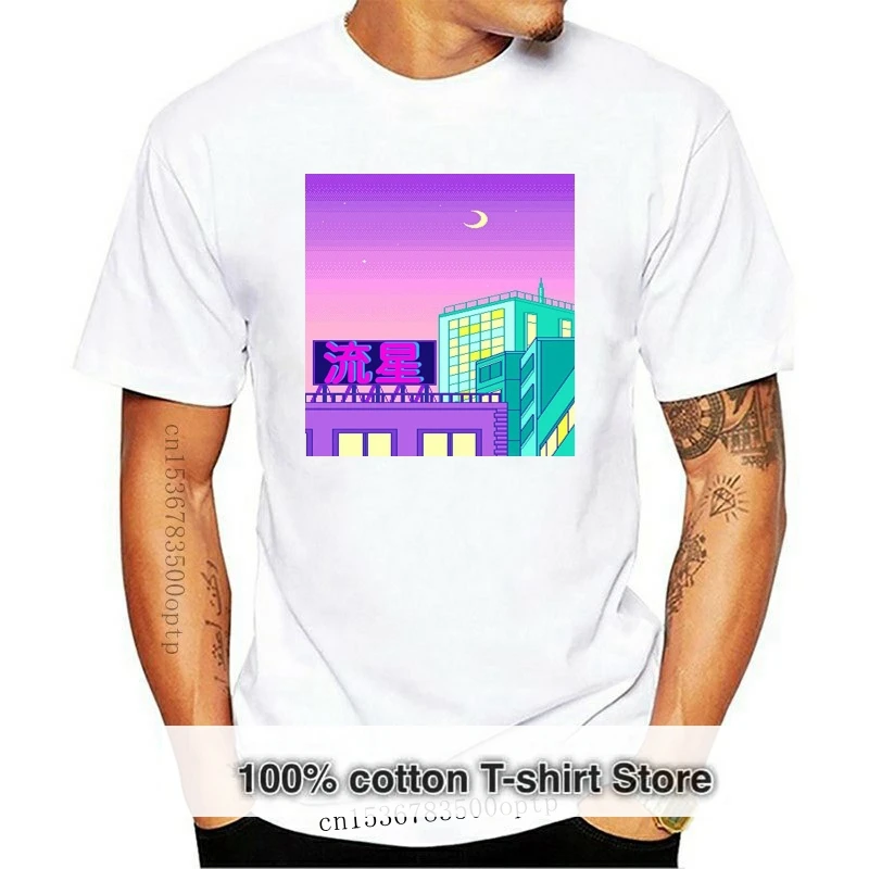 

2019 Fashion Men T shirt Neon Tokyo Shooting Star Vaporwave Shirt 100% Cotton