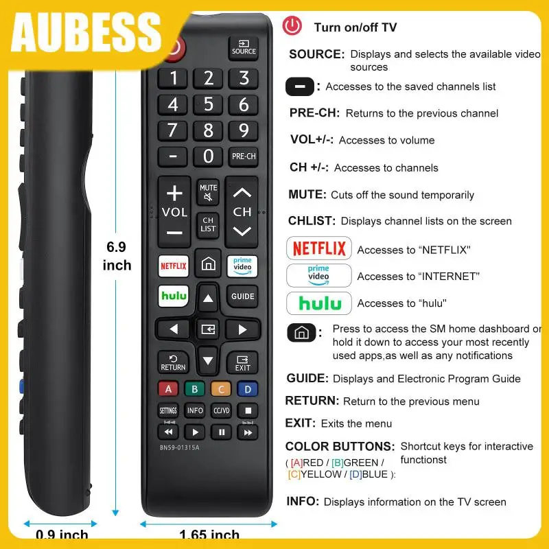 

Smart Remote Control Bn59-01315a 3 Shortcut Buttons Universal Remote For Samsung Smart Tv Bn59-01315a Smart Tv Remote Control