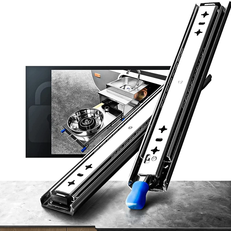 

53MM Heavy Duty Drawer Slides with Lock Full Extension Ball Bearing Locking Rails Glides Industrial Heavywight Slider Runners