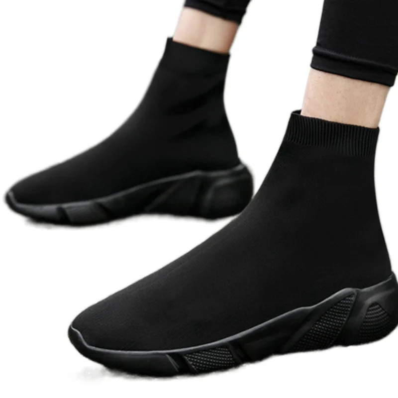 

Brand Unisex Socks Shoes Breathable High-top Women Boots Fashion Sneaker Stretch Fabric Slip-On Casual Women Shoes 44 45 46