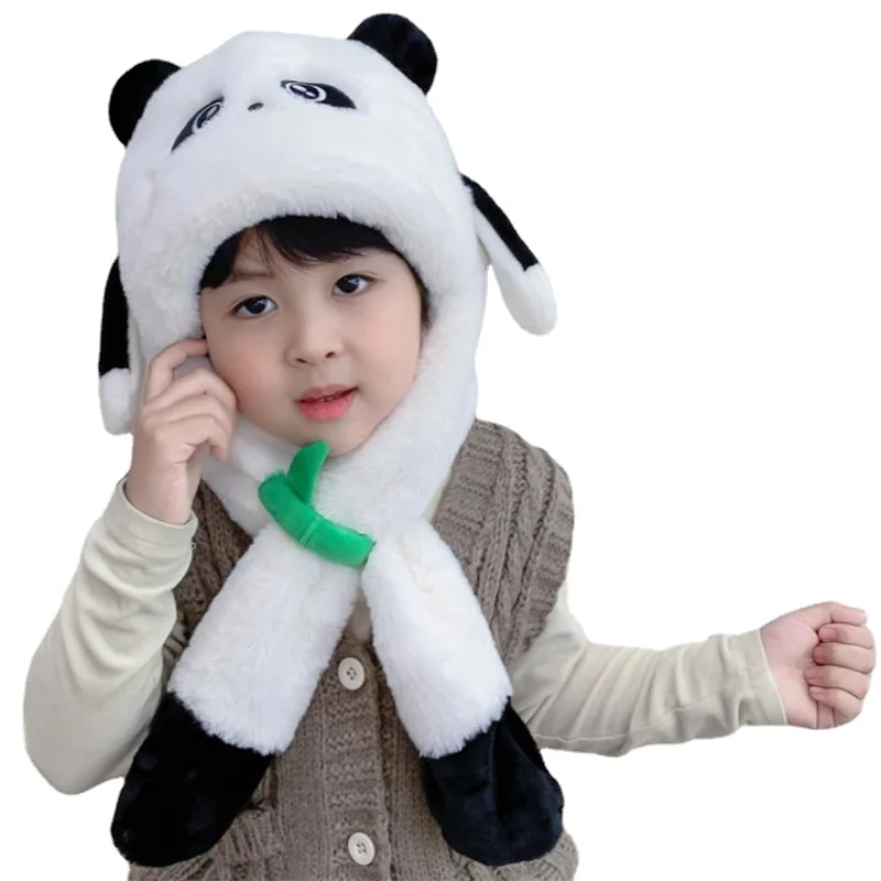 

New Cartoon Winter Children Scarf Hat Sets Soft Plush Earflap Baby Hat Neck Cross Collar Kids Beanies Set Thick Children Hat