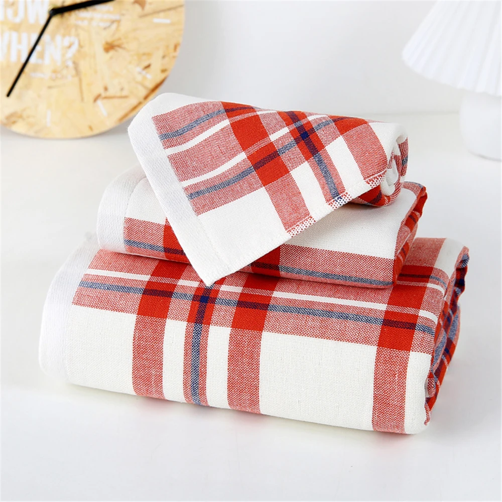 

Soft Plaid Cotton Hand Face Bath Towel Set for Men Women Children 70*140 High Quality 4 Colors