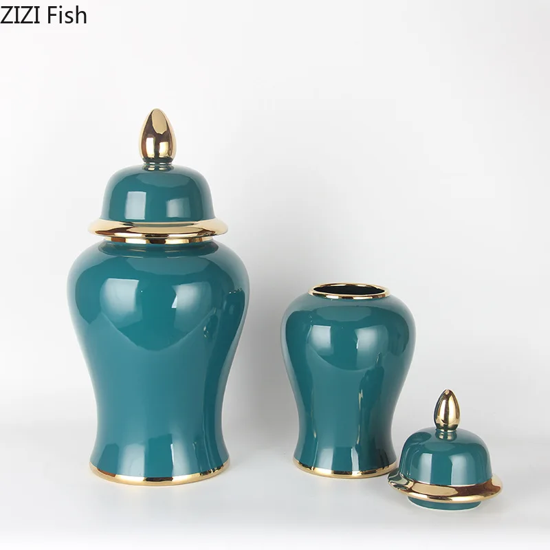 

Позолоченная зеленая банка для хранения большой емкости, керамическая банка, декоративный косметический контейнер для стола, декоративная Цветочная композиция