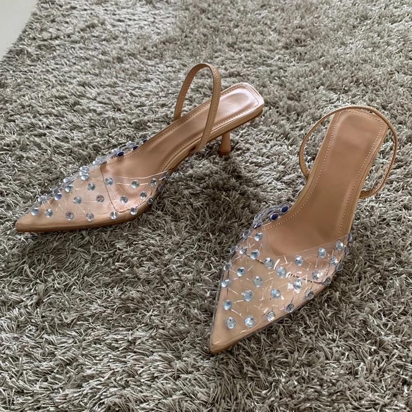 Женские прозрачные туфли-лодочки из ПВХ на высоком каблуке с острым носком