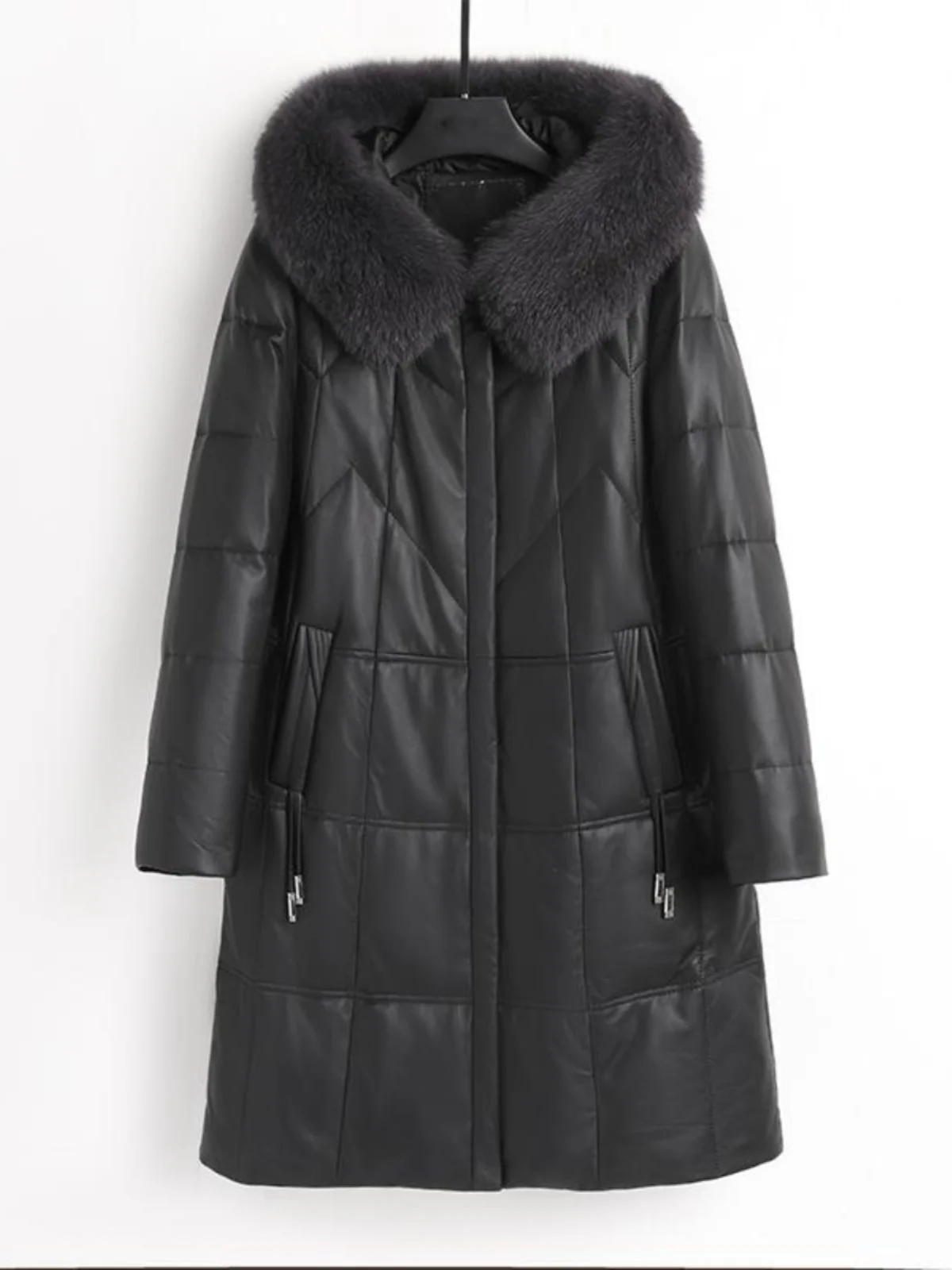 Haze Blue толстый меховой воротник из овчины новинка 2024 зимняя женская облегающая