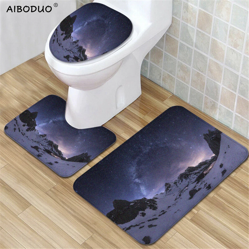 

3pcs Toilet Mat Set Milky Way Starry Night Sky Kitchen Supplies Bathroom Accessories Decoration Doormat Carpets on The Floor